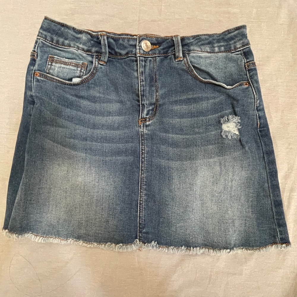 ZARA KIDS Denim Skirt Distressed Frayed Hem Blue A-Line Girls Size‎ 11-12 Years